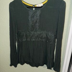Forest Green Long Sleeve Top with Lace Detail